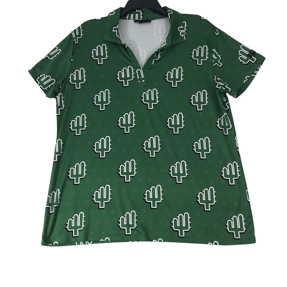 YATTA Golf Polo Shirt Women's Plus Size XXL‎ Green White Cactus Print Collared